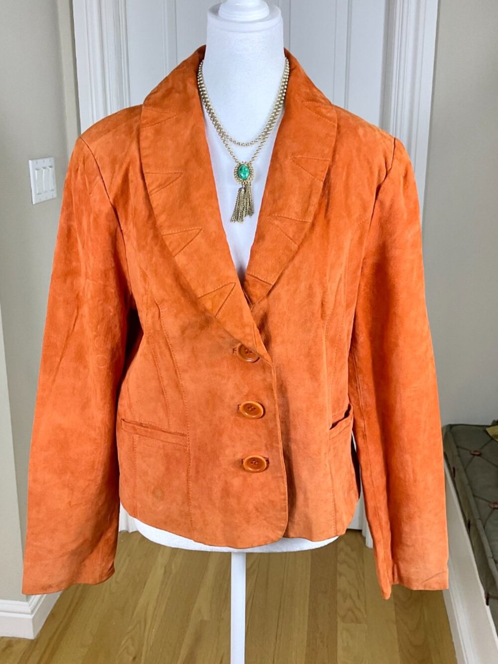 Bernardo Suede Jacket Blazer Orange Leather (M) - Picture 2 of 9